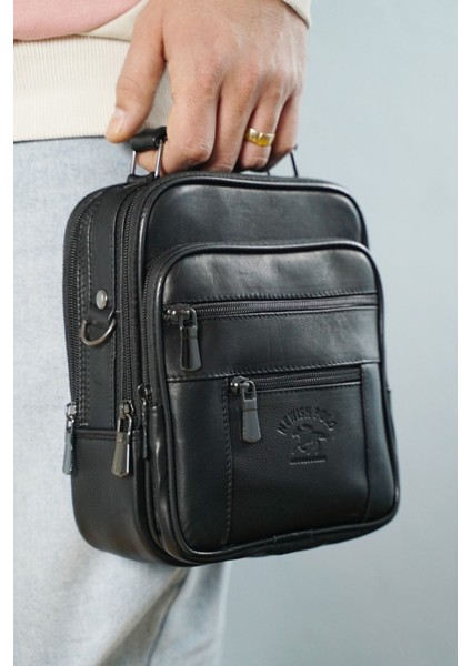Şık Siyah Hakiki Deri Erkek El ve Omuz Çantası, Çelik Kasalı, Zarif Tasarım fiyatları