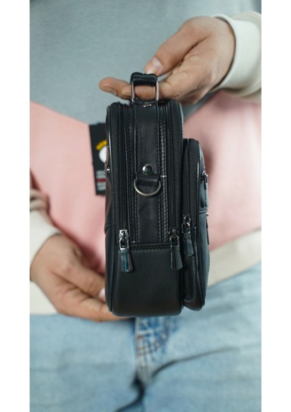 Şık Siyah Hakiki Deri Erkek El ve Omuz Çantası, Çelik Kasalı, Zarif Tasarım fırsatları