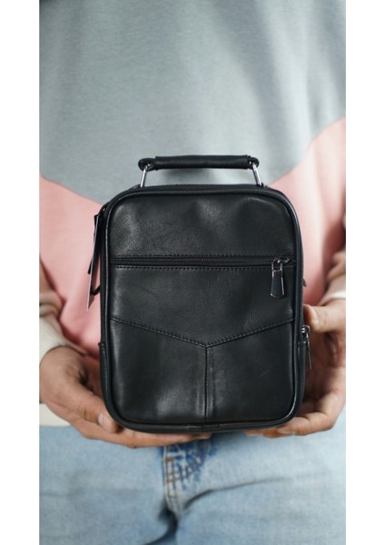 Şık Siyah Hakiki Deri Erkek El ve Omuz Çantası, Çelik Kasalı, Zarif Tasarım indirimleri
