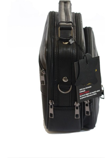 Şık Siyah Hakiki Deri Erkek El ve Omuz Çantası, Çelik Kasalı, Zarif Tasarım