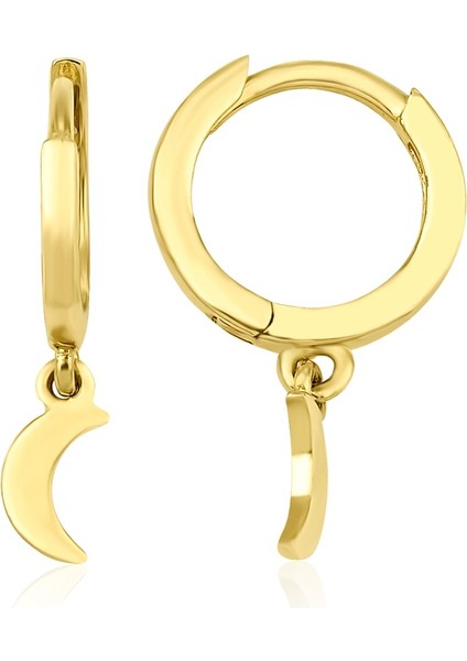 14 Ayar Altın Sade Yarım Ay Halka Küpe