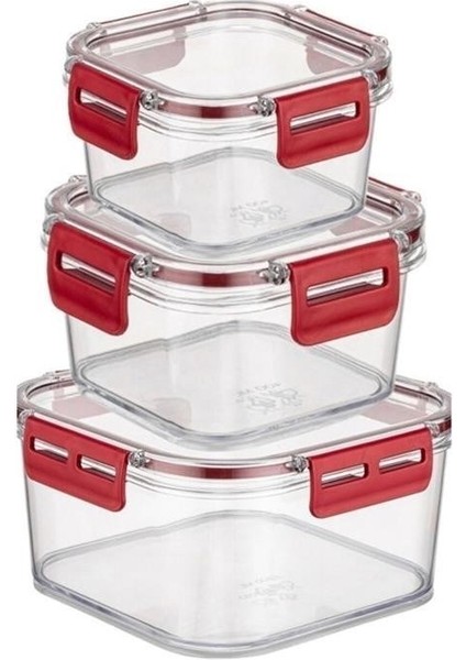 3 Lü Pratik Silikon Contalı Sızdırmaz Kapaklı Sağlam Istiflenebilir Saklama Kapları