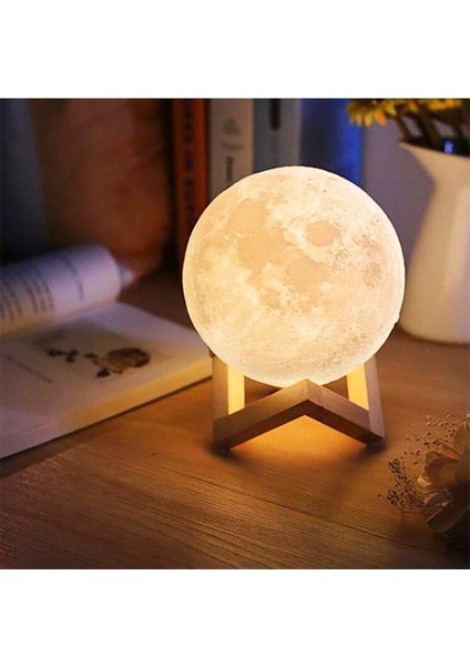 3D Ay Mom Sarı Gece Lambası ve Stand Hediye, Renkli ve Şık Tasarım