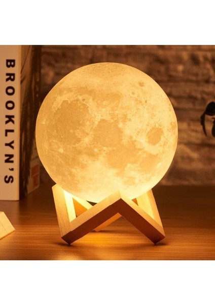 3D Ay Mom Sarı Gece Lambası ve Stand Hediye, Renkli ve Şık Tasarım fiyatları