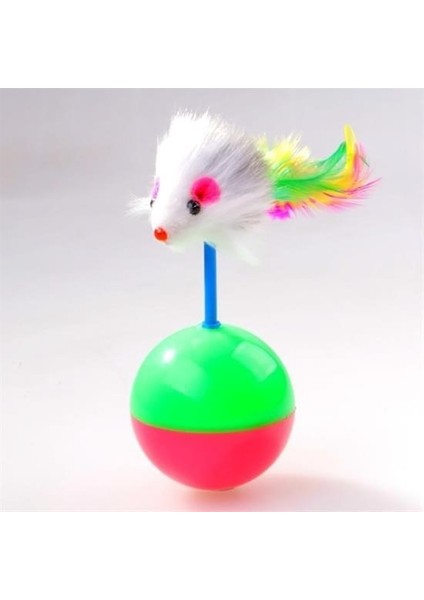 Tamarınd® Kedi Oyun Topu Tüylü Fareli Hacı Yatmaz Eğitici Yavru Kedi Fare Kovalama Oyuncağı