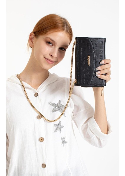 Kadın Günlük Lazer Baskılı Çapraz Omuz Çantası, Siyah