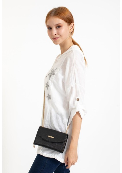 Kadın Günlük Lazer Baskılı Çapraz Omuz Çantası, Siyah modelleri