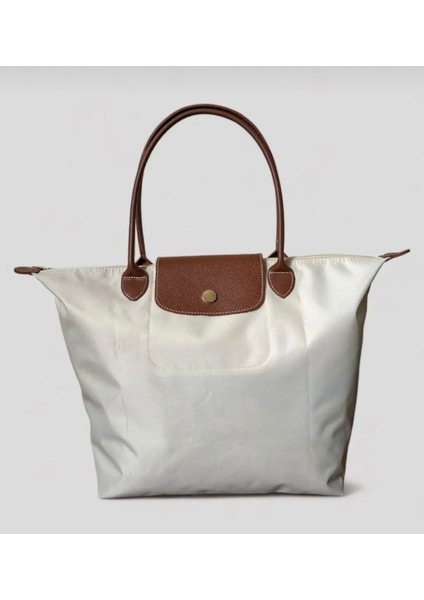 Şık ve Pratik Katlanabilir El ve Omuz Çantası, Bej Renk Seçeneğiyle