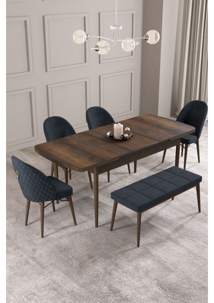 Calvin Barok 80X132 Açılabilir Mdf Masa Yemek Odası Takımı, Mutfak Takımı 4 Sandalye, 1 Bench fiyatları
