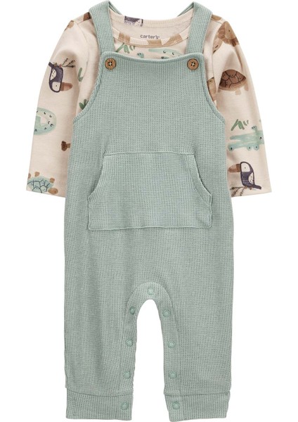 Erkek Bebek Yeşil Salopet Set