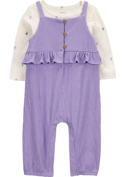 Little Layette Kız Bebek Mor Salopet Set