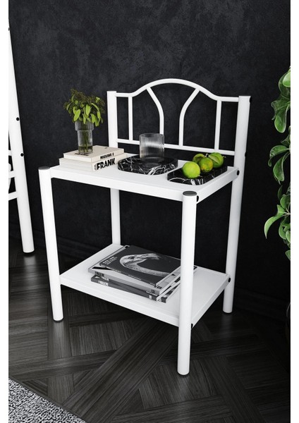 Bella Retro Ferforje Metal Komodin Yan Sehpa