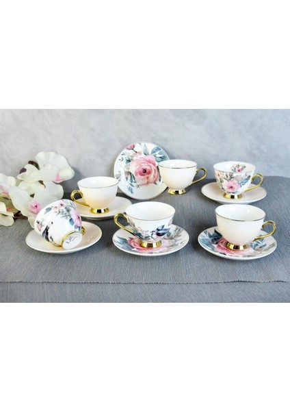 Turuncu Çiçekli Yaldızlı Kahve Fincanı, Şık ve Zarif Tasarım, Güzel Içim Deneyimi