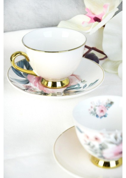 Turuncu Çiçekli Yaldızlı Kahve Fincanı, Şık ve Zarif Tasarım, Güzel Içim Deneyimi modelleri