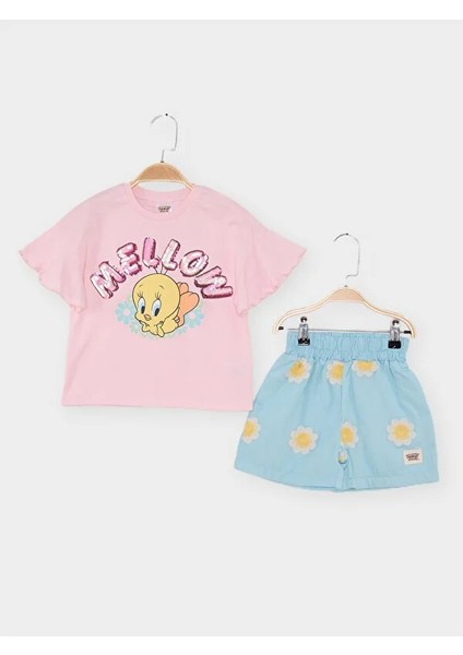 02-05 Yaş Arası Disney Nakışlı Şortlu Takım - Pembe