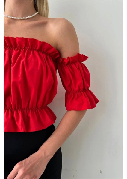 Madonna Yaka Kadın Bluz – Lastik Detaylı Rahat Kesim