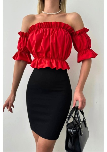 Madonna Yaka Kadın Bluz – Lastik Detaylı Rahat Kesim