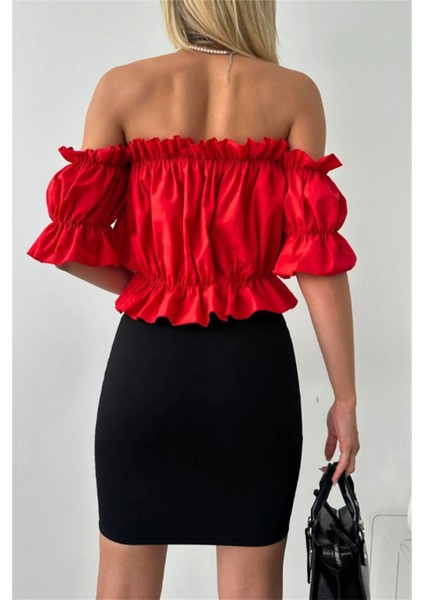 Madonna Yaka Kadın Bluz – Lastik Detaylı Rahat Kesim