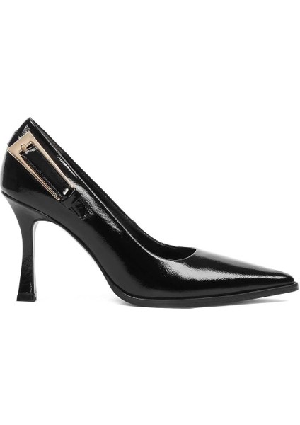 Kadın Siyah Ince Topuklu Rugan Deri Stiletto