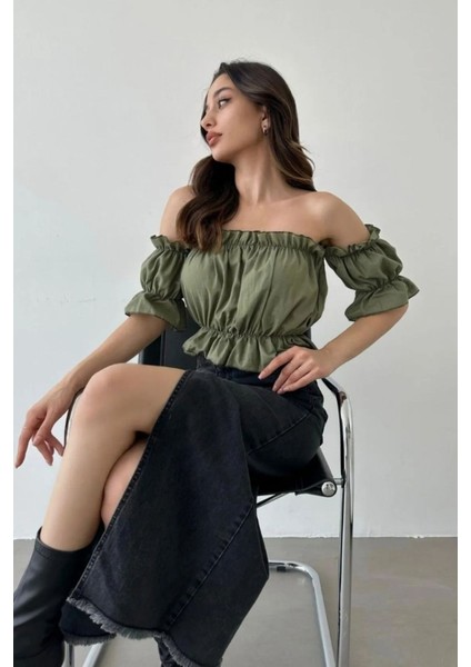 Madonna Yaka Kadın Bluz – Lastik Detaylı Rahat Kesim fırsatları