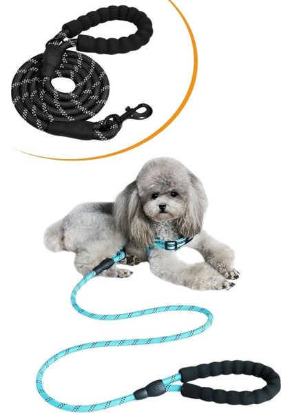 Reflektörlü Fosforlu Köpek Gezdirme Halatı Tasma Kayışı Metal Kancalı 130 cm
