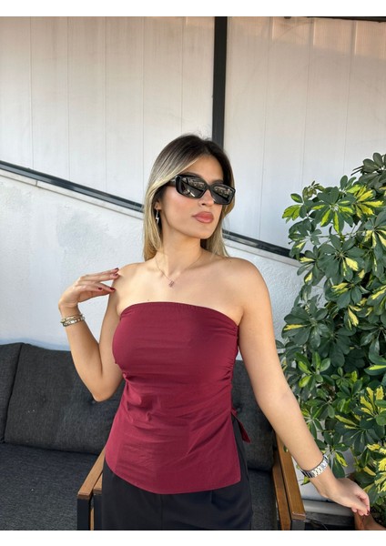 Lupinn Moda Kadın Straplez Büzgülü Askısız Bluz – Bordo ve Siyah Renk Seçenekli modelleri