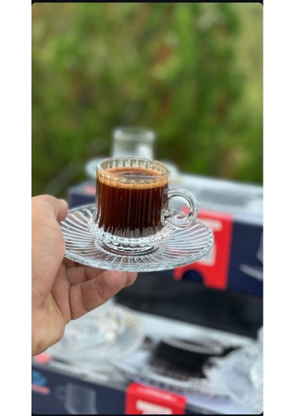 12 Parça Turuncu Cam Türk Kahve Fincanı, Şık ve Pratik Kullanım Için Ideal