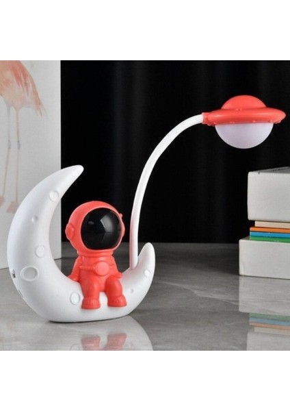 Kırmızı Ay Üzerinde Oturan Astronot Gece Lambası, Benzersiz Tasarım ve Yumuşak Işık