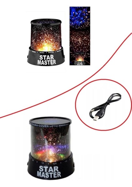 Kablolu Projeksiyon Gece Lambası, Siyah, Yumuşak ve Huzurlu Işık Atmosferi