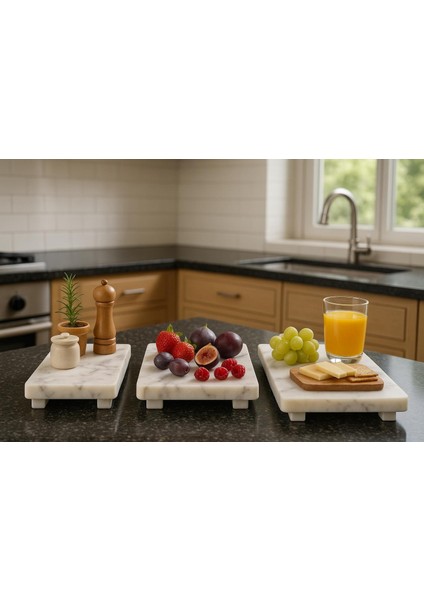 3'lü Doğal Mermer Mini Tepsi Takımı – Şık Sofraların Yeni Gözdesi