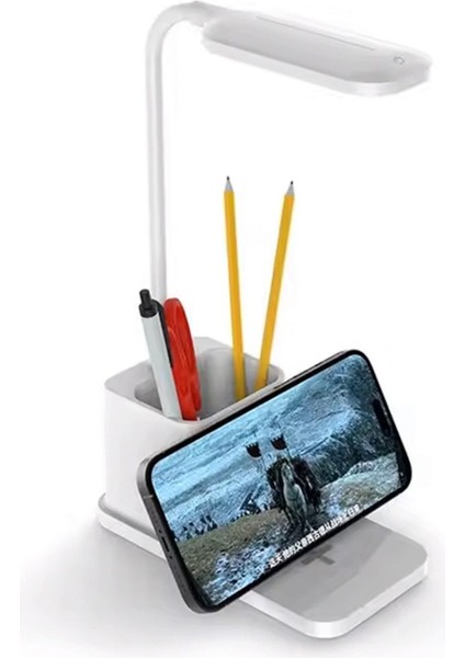 3 Mod Masa Lambası ve Kablosuz Şarj Cihazı, Hızlı Şarj Uyumlu, Beyaz Renk