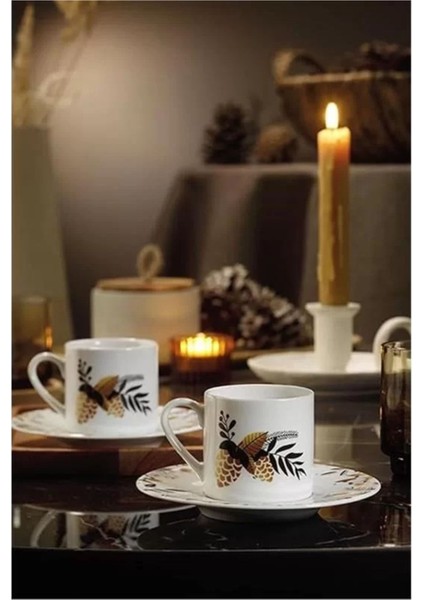 Desenli Kahve Fincan Takımı, 90 Ml, Şık ve Zarif Porselen Set