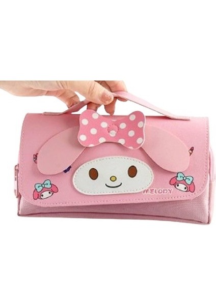 Pembe Çift Fermuarlı Büyük Kapasiteli My Melody Kalem Kutusu
