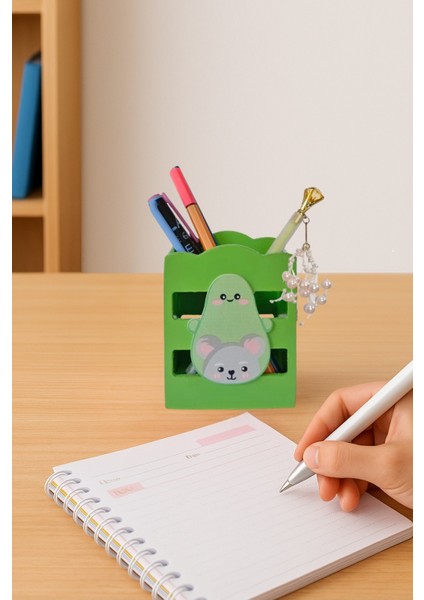 Ahşap Masaüstü Kalemlik Sevimli Avakado Koala Yeşil- 1 Adet