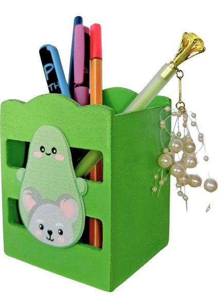 Ahşap Masaüstü Kalemlik Sevimli Avakado Koala Yeşil- 1 Adet fiyatları