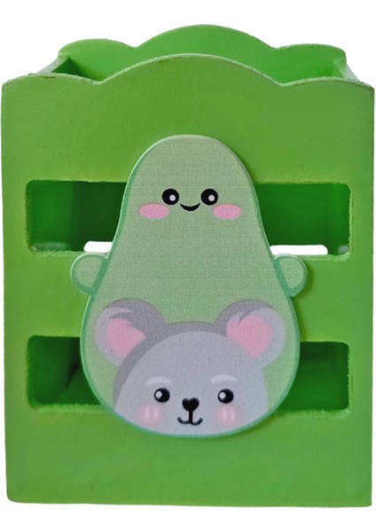 Ahşap Masaüstü Kalemlik Sevimli Avakado Koala Yeşil- 1 Adet modelleri