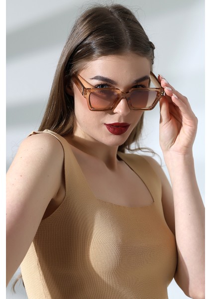 Kadın Kare Bal Rengi UV400 Güneş Gözlüğü 23029 C4