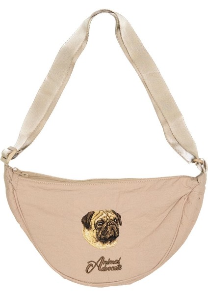 Sevimli Köpek Nakışlı Bej Paraşüt Kumaş Çanta