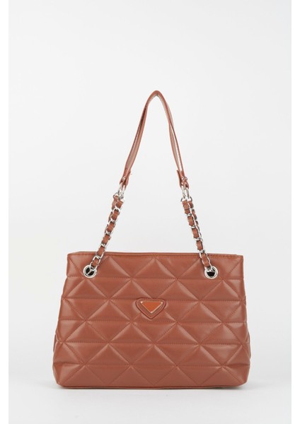 Taba Kapitone 3 Bölmeli Fermuarlı Zincir Askılı Çanta