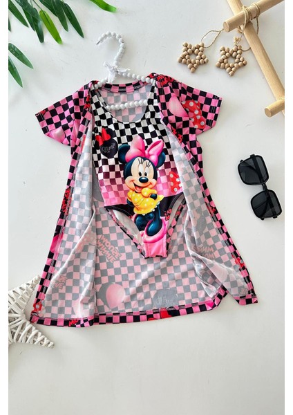 Pelerinli Mnn Ms Baskılı Kız Çocuk Mayo bikini takım - Pembe indirimleri