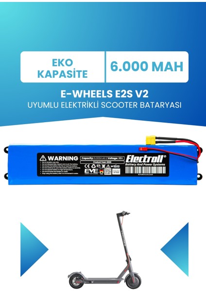 E-Wheels E2S V2 Uyumlu Batarya (Eko Kapasite) 36V 6.000MAH Elektrikli Scooter Bataryası