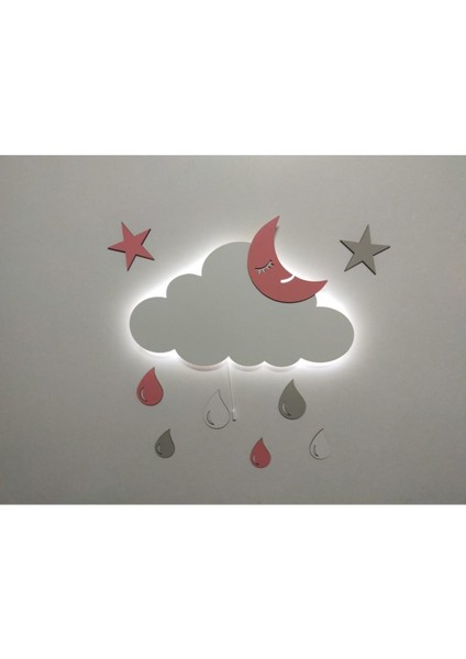 Turuncu Bulut Ahşap Gece Lambası Ledli Dekoratif Çocuk Odası Aydınlatması