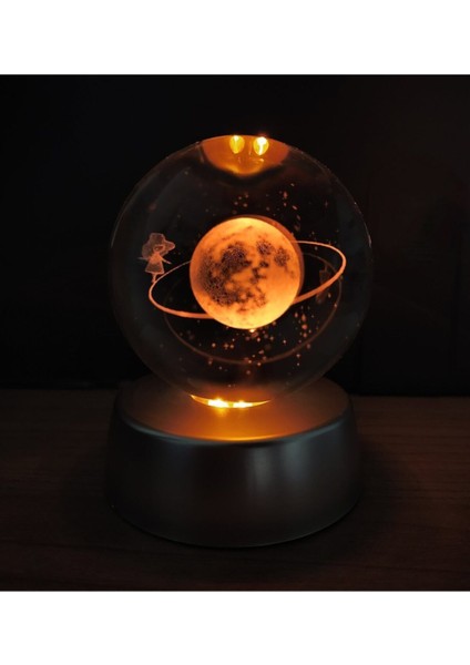 Kristal Cam Küre Satürn Kız Lamba, Şık ve Parlak Dekoratif Aksesuar
