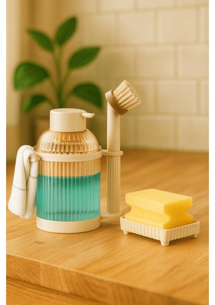 4 Parça Mutfak & Banyo Beyaz Temizlik Seti – Sıvı Sabunluk, Fırça, Havluluk & Süngerlik fırsatları
