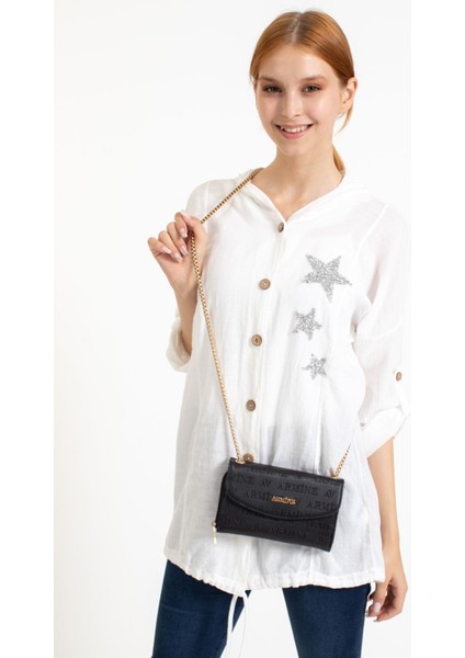 Şık Siyah Lazer Kadın Omuz Çantası, Abiye ve Çapraz Kullanım Için.