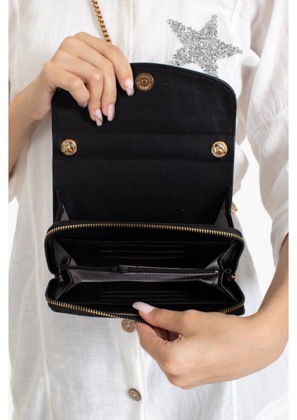 Şık Siyah Lazer Kadın Omuz Çantası, Abiye ve Çapraz Kullanım Için.