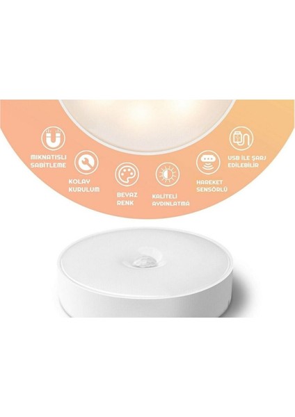 Hareket Sensörlü USB Şarjlı Beyaz LED Işık Oda, Mutfak, Salon, Merdiven Aydınlatma fırsatları