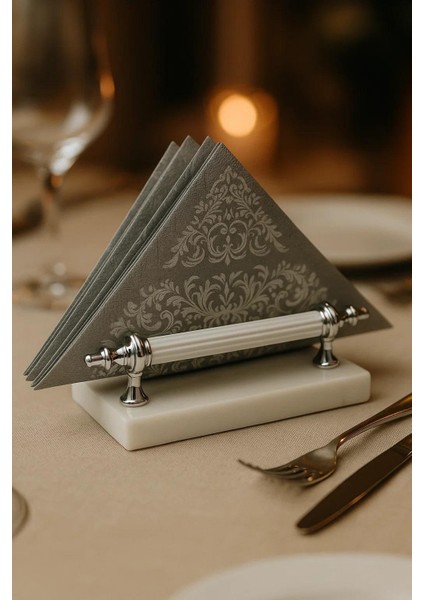 Beyaz Mermer Üzeri Krom Kaplama Şık Masa Peçeteliği fiyatları