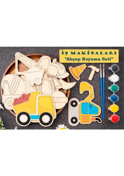 Ahşap Kendin Yap Iş Makinaları Boyama Seti - Eğitici Montessori Oyuncak