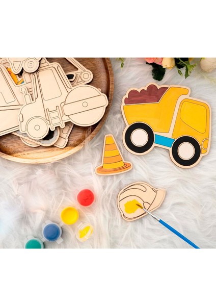 Ahşap Kendin Yap Iş Makinaları Boyama Seti - Eğitici Montessori Oyuncak fiyatları